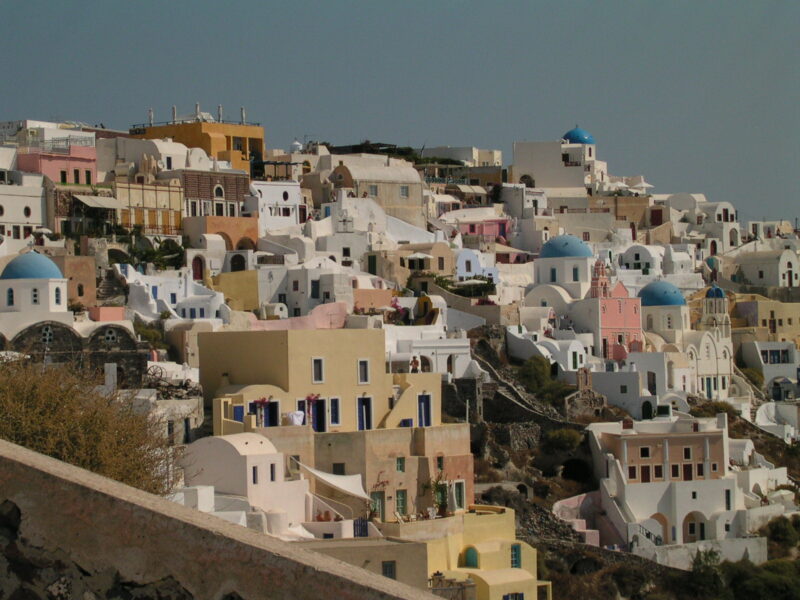 Colourful homes at Santorini Greece