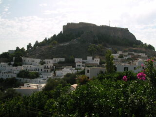 Lindos with the castle above on the Island of Rhodes