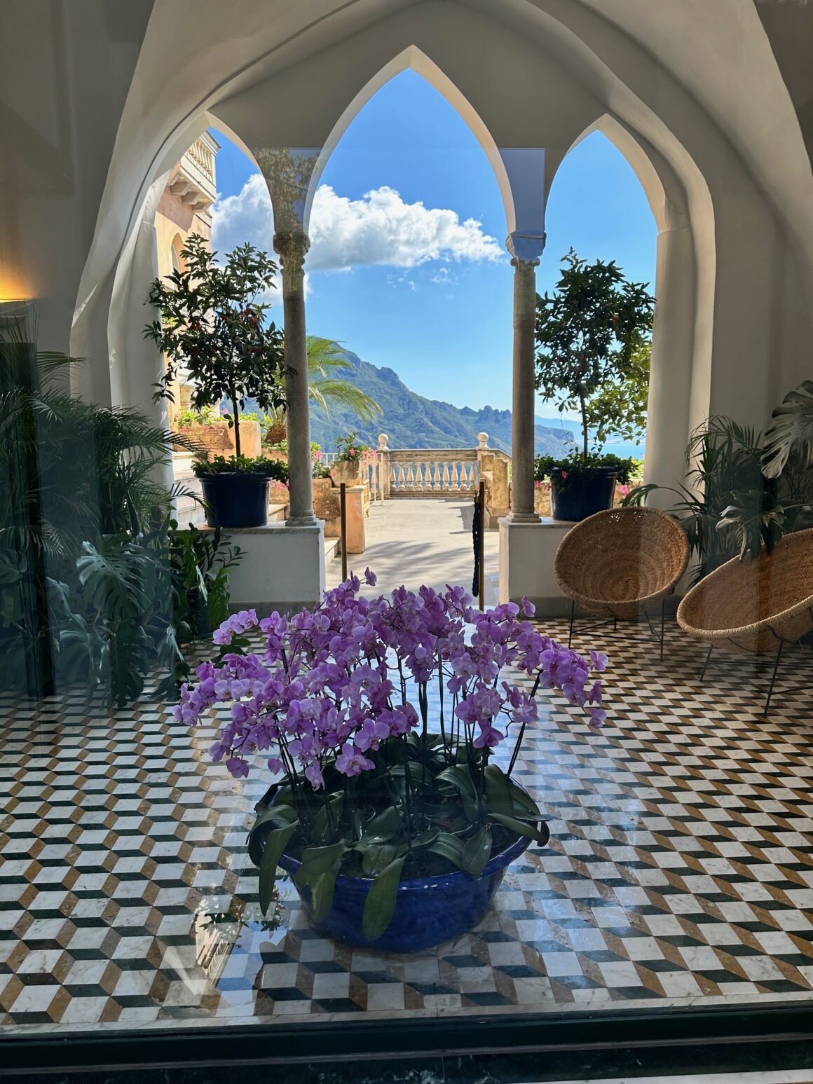 view from terrace ravello on amalfi coast